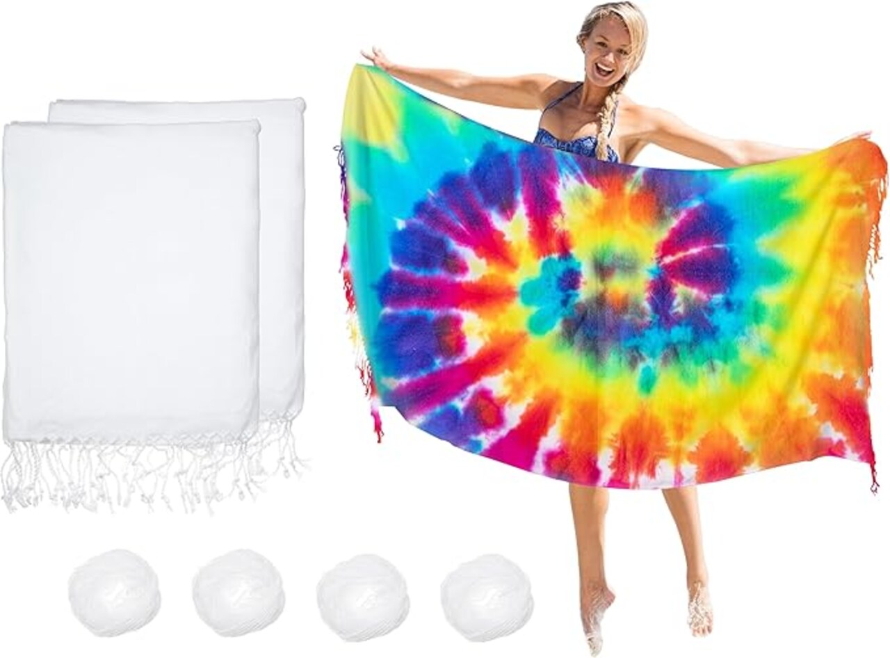 Turkish Beach Towels for Tie-dye Oversized White Beach Towel for tie dye Party 71x39 Lightweight Beach Blanke for Bath Towel Travel Towels with tie dye Thread (1) (2PCS)